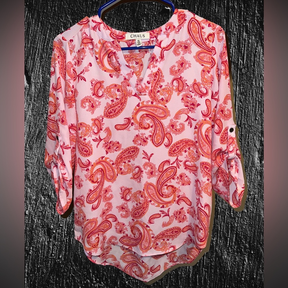 Chaus Hi Lo Tunic - Pink, Coral, and White Paisley - XS